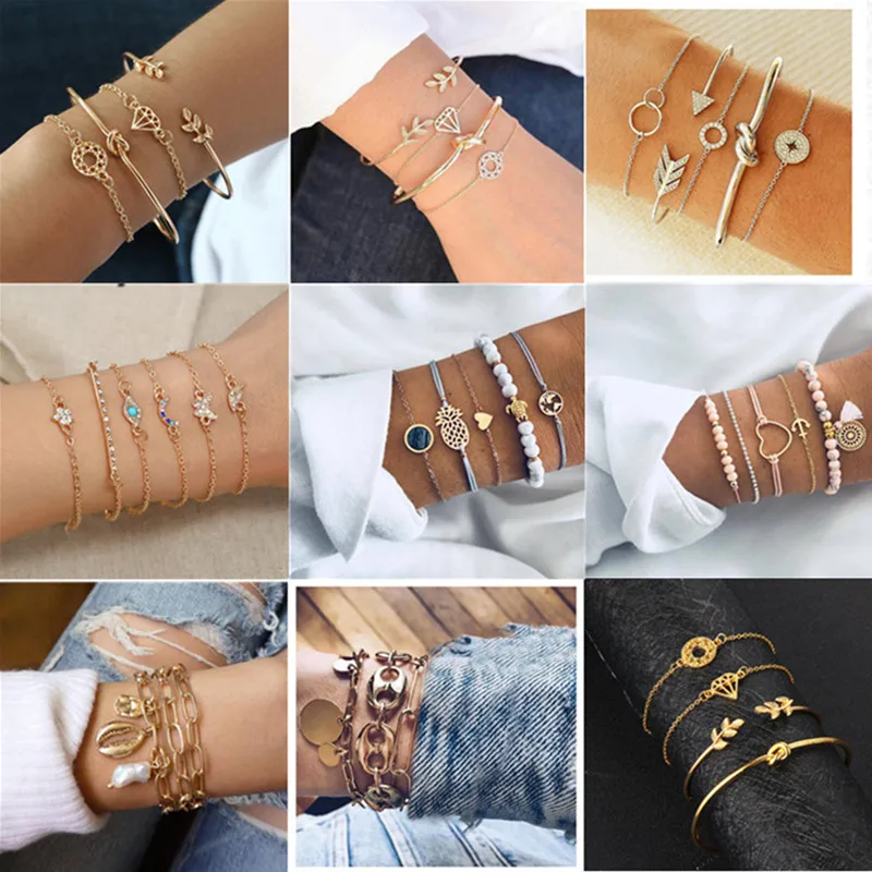 

Bohemian Multi-layer Bracelet Female Crystal Star Shell Heart-shaped Stone Ladies Bracelet Set Fashion Party Ladies Jewelry