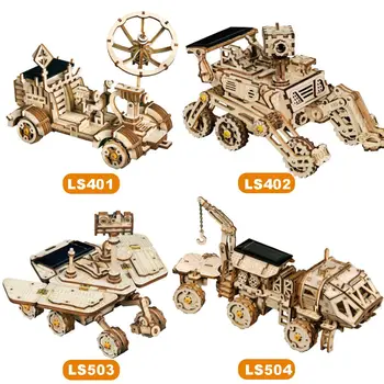 

4 Kinds 3D Puzzle Wooden DIY Model Building Kits Toy Kids Space Hunting Solar Energy Toys Children Gifts 2020 New