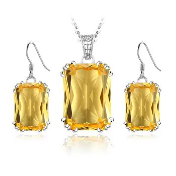 

Szjinao Silver Jewelry Set for Women Shiny Yellow Citrine Earrings Pendant Set Real 925 Sterling Silver Boho Fashion Jewelry New