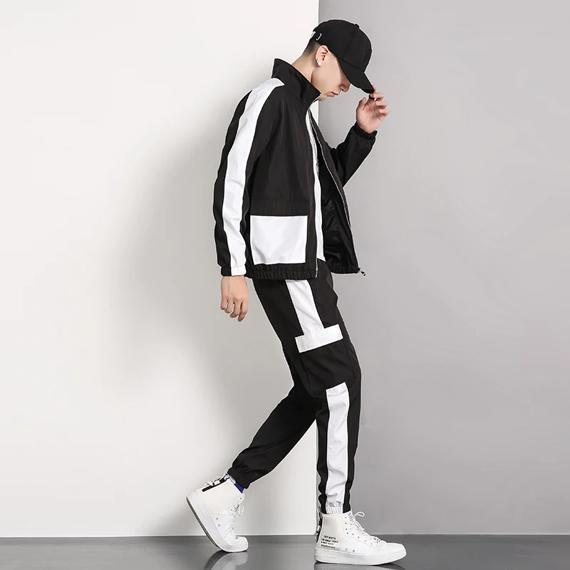 Men Sports Two piece Fashion Outdoor Jogging Stand Collar Sportswear Casual Stitching Color Sportswear Men Track 3