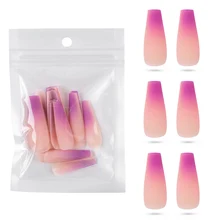 

20pcs Pearl Bag Pink Matte Gradient Press on Nail Tips Long Coffin False Nail Full Cover Tips for Party Women Fake Nails Art