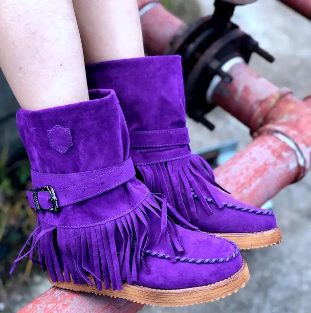 Botines de piel sintética con borlas para mujer, botines cálidos de tacón  bajo, Estilo vintage, para otoño, HP2400|Botas hasta el tobillo| -  AliExpress