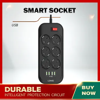 

Smart USB Power Strip Socket EU Plug Plug-In Six-Bit USB Charger - Power Cord Wall Charger Adapter Black