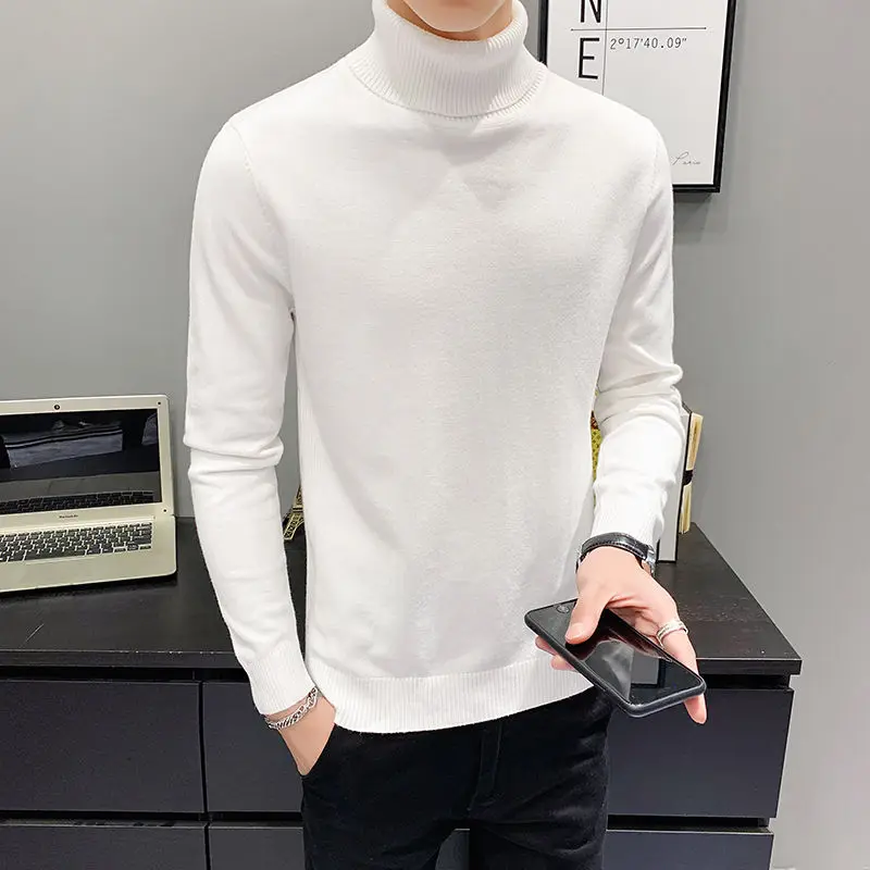 

Winter Slim Turtleneck Sweater Men's Warm Fashion Casual Knitted Pullover Men British Style Knitting Sweaters Mens Clothes M-3XL