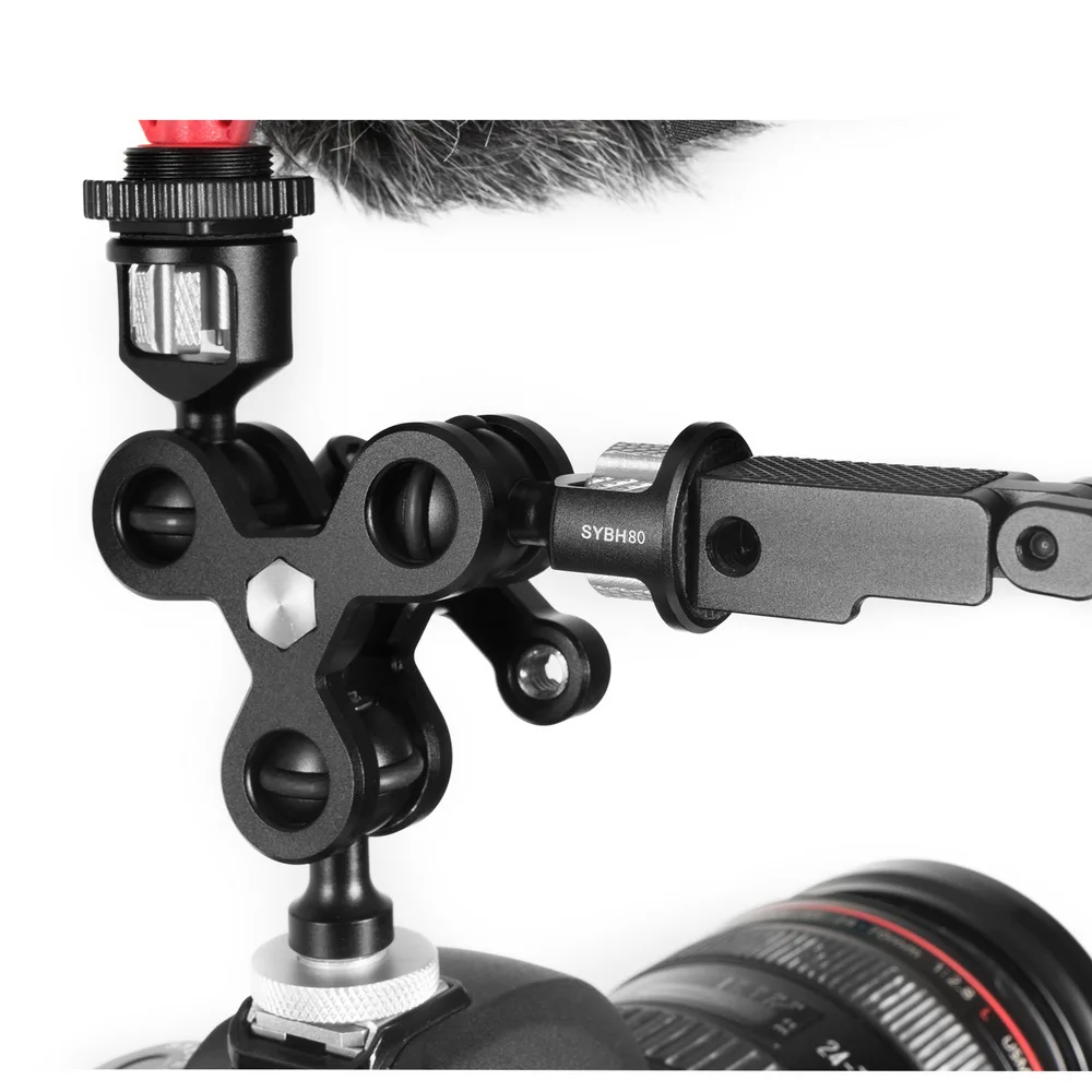Multi-Function Dual Ball Head Hot Shoe Magic Arm Mount Adapter with 3/8'' 1/4'' screw for Sony Canon Nikon DSLR Cameras