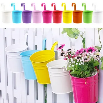 

10pc Metal Flower Hanging Flower Pot Hook Wall Removable Candy Color Iron Bucket Tin Garden Balcony Hanging Succulent Basket New