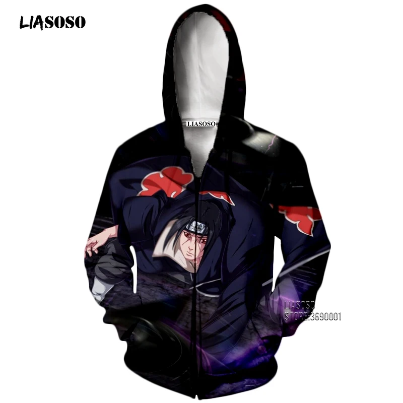 LIASOSO 3D принт аниме Наруто Учиха Итачи для мужчин и женщин толстовки с капюшоном Кофты на молнии Пальто повседневные Пуловеры Одежда