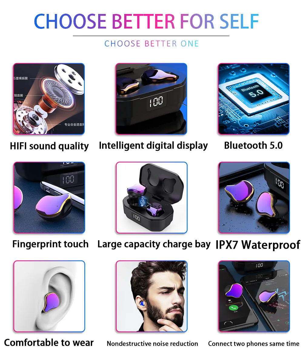 G01 Bluetooth наушники 5,0 TWS 6D стерео бас гарнитура спортивные наушники водонепроницаемые беспроводные наушники светодиодный дисплей Регулировка громкости