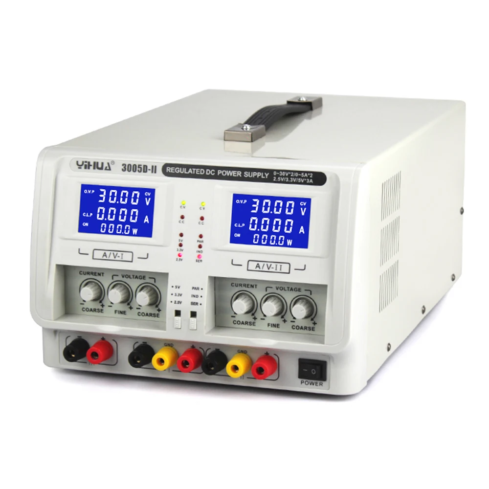 YIHUA 3005D-II Регулируемый лабораторный источник питания постоянного тока двухканальный тройной выход 30 в 5A регуляторы напряжения Регулируемый источник питания