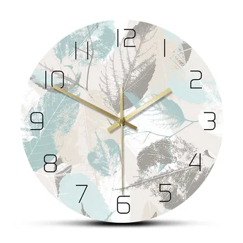 

Fresh Leaves Plant Pattern Modern Wall Clock Silent Non-ticking Clock Nordic Wall Watch Tropical Plants Green Botanical Wall Art