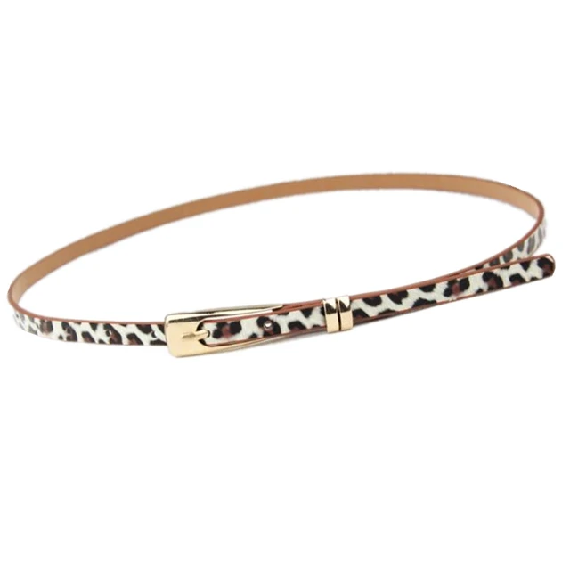 RAINIE SEAN Leather Thin Belt For Women Ladies Narrow Thin Dress Belt Female Pin Buckle Yellow Blue Orange Red Pink Waist Belt Leopard