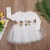 Платье для новорожденных маленьких девочек платье трапециевидной формы с длинными рукавами и цветочным рисунком платье принцессы с цветочным рисунком - Цвет: Белый