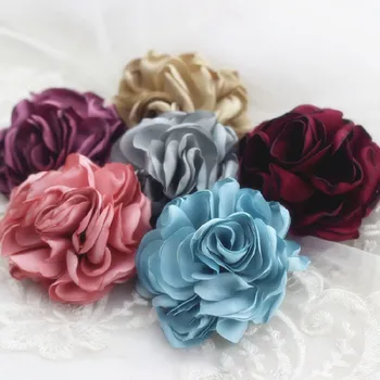 

5pcs/lot 8.5CM Satin Roasted Rose Flower Hair Accessory Hair Clip Accessories Diy Hairpin Material Grilled Edge Camellia RS2646