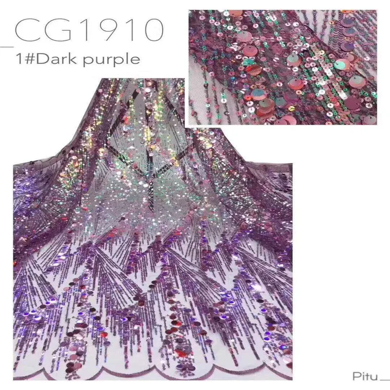 

Free Shipping Sequined African French Mesh Net Lace Fabric For India Evening Party Dress Fabrics 2017 New Nigeria Sequins Voile