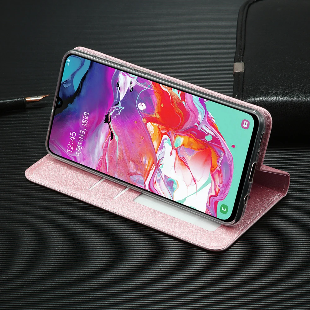 Шелковый кожаный чехол-бумажник для samsung A50 прозрачный силиконовый чехол samsung Galaxy A50 флип-чехол с подставкой слот для карт чехол с зажимом