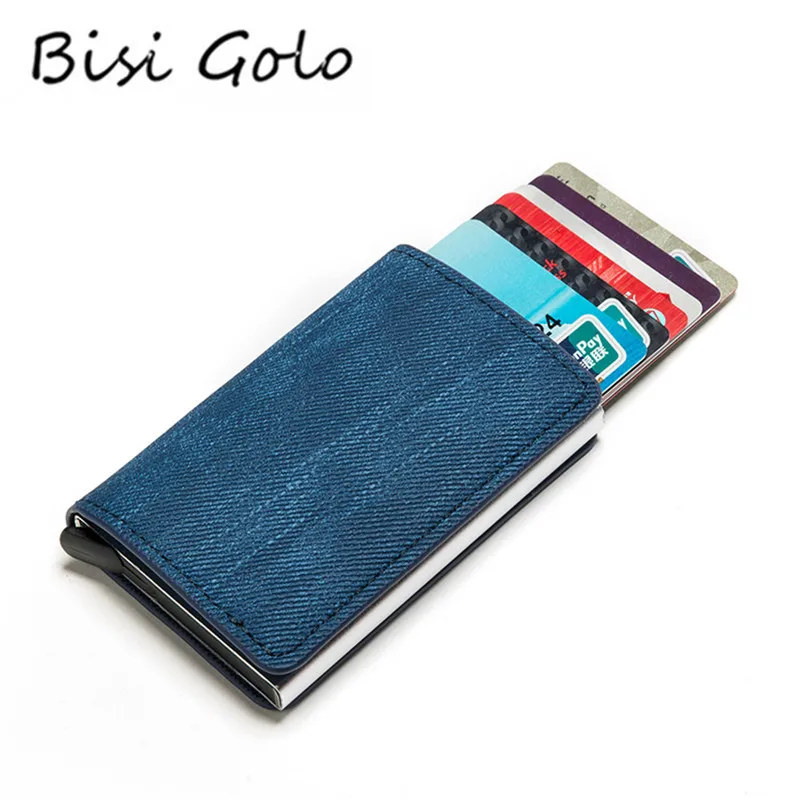 BISI GORO-cartera de mano antirrobo para hombre y mujer, billetera con bloqueo RFID, tarjetero, funda de identificación de Metal, para negocios, vaquera, Pop-up, 2021