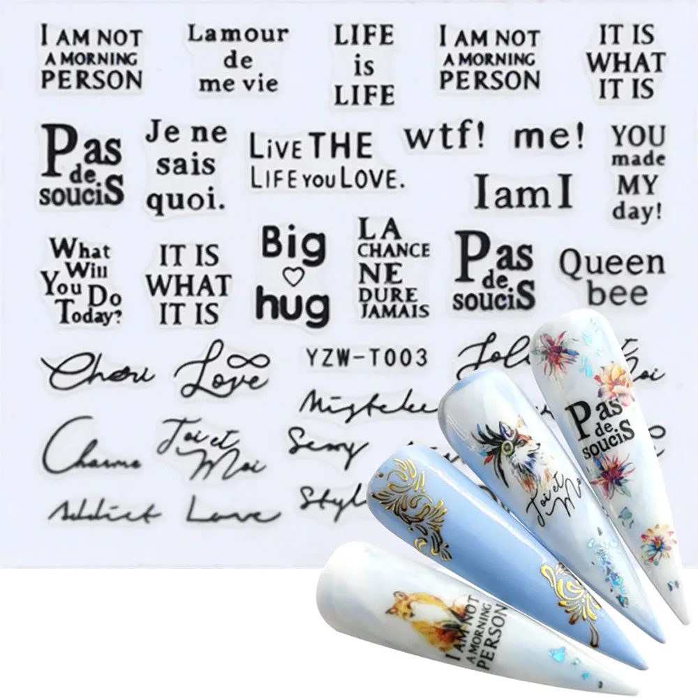 Nail Stickers for Manicure Nail Sticker Sliders For Nails Decal Self-adhesive Nails Figures Transfer Black DIY Accessories