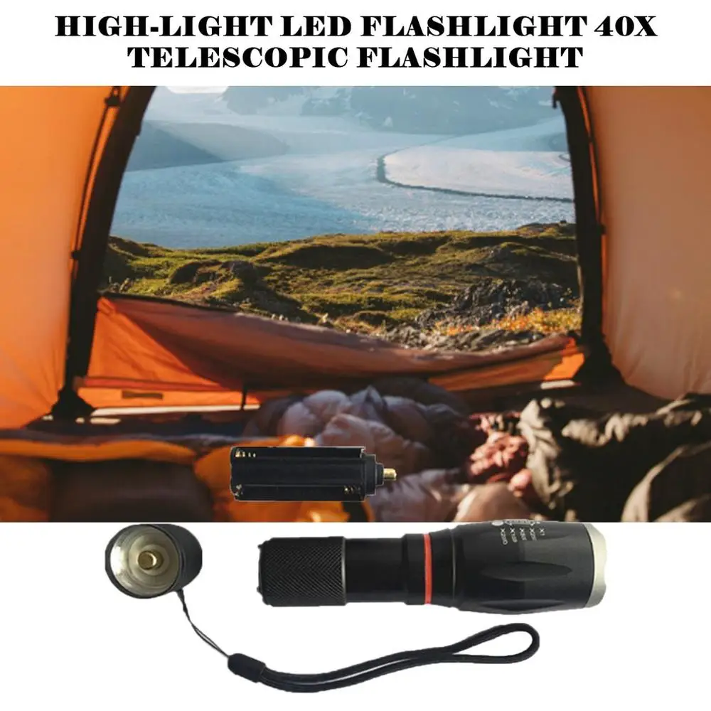 Led Flashlight Powerful Camping Torch Aluminum Alloy Telescopic Zoomable Flash Light 40X Electric Torch