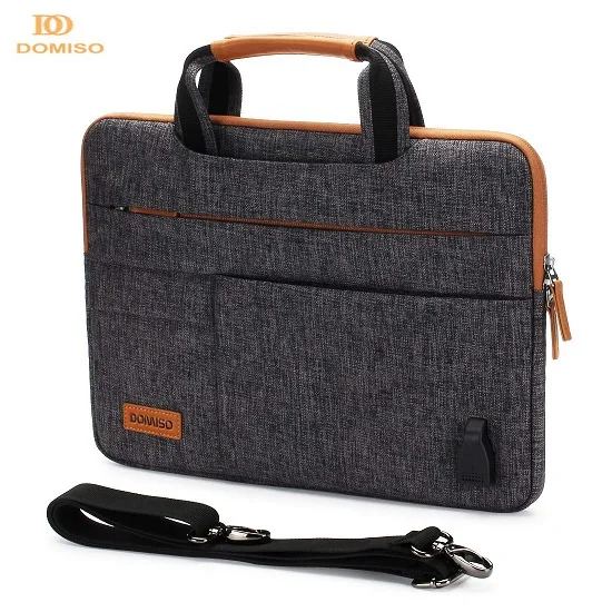 DOMISO 11 13 14 15.6 17.3 Inch Multi-Functional Laptop Sleeve Business Briefcase Messenger Bag with USB Charging Port Brown Grey - Color: Drak Grey