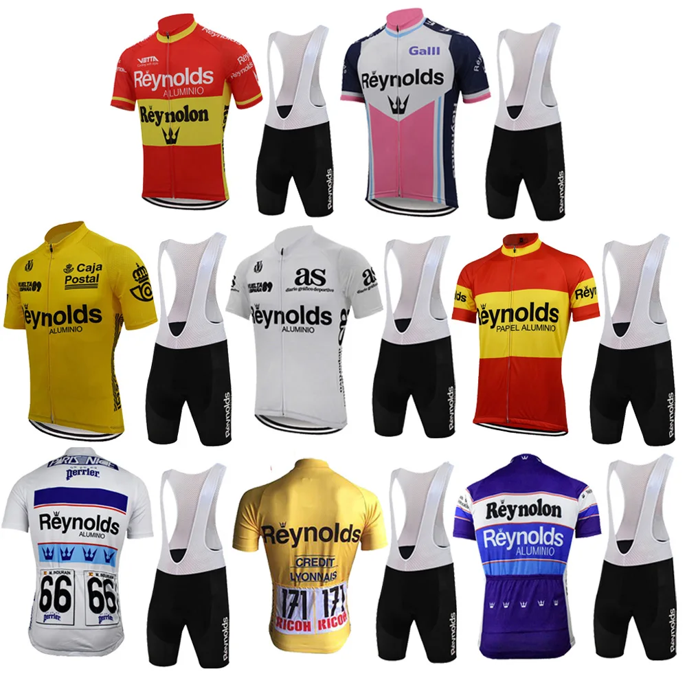 Reynolds Retro Cycling Jersey Set Men Short Sleeve Bib Shorts 9D Gel Pad Mtb Ropa Ciclismo Team Bike Wear Clothing Cajastur