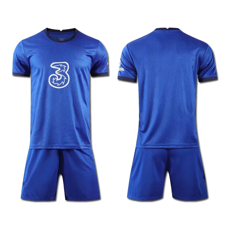 

2021 PULISIC Blue Home Shirts Good Qaulity KANTE Away Customize Football Shirts Third MOUNT Children Kits Soccer Sets Adult Suit