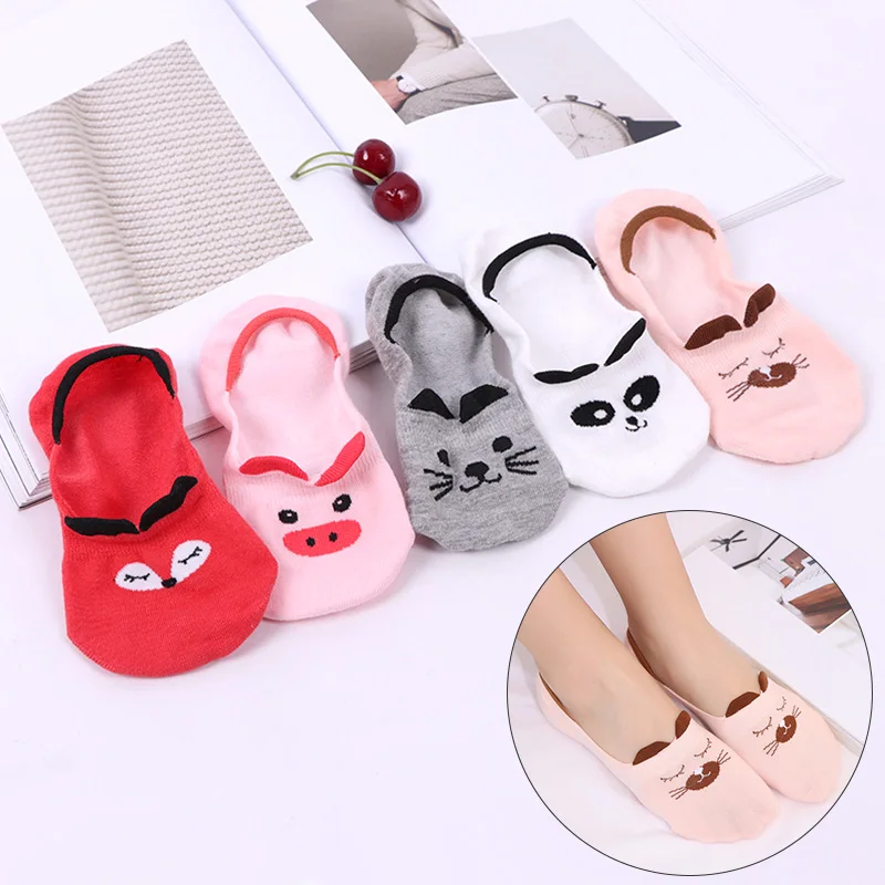 

Women Socks Casual Silicone Non-slip Invisible Boat Cute Cat Solid Elastic Comfy Female Ankle Boat Breathable Short Socks