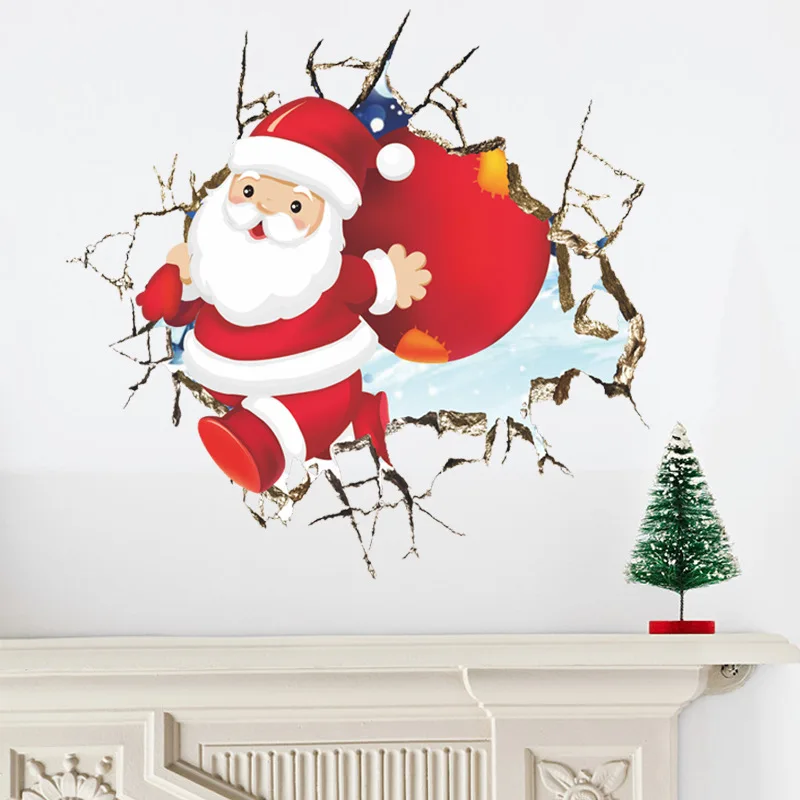 Xmas81 алиэкспресс Лидер продаж стиль 3D Санта Клаус стены и в украшение клиента настенные наклейки