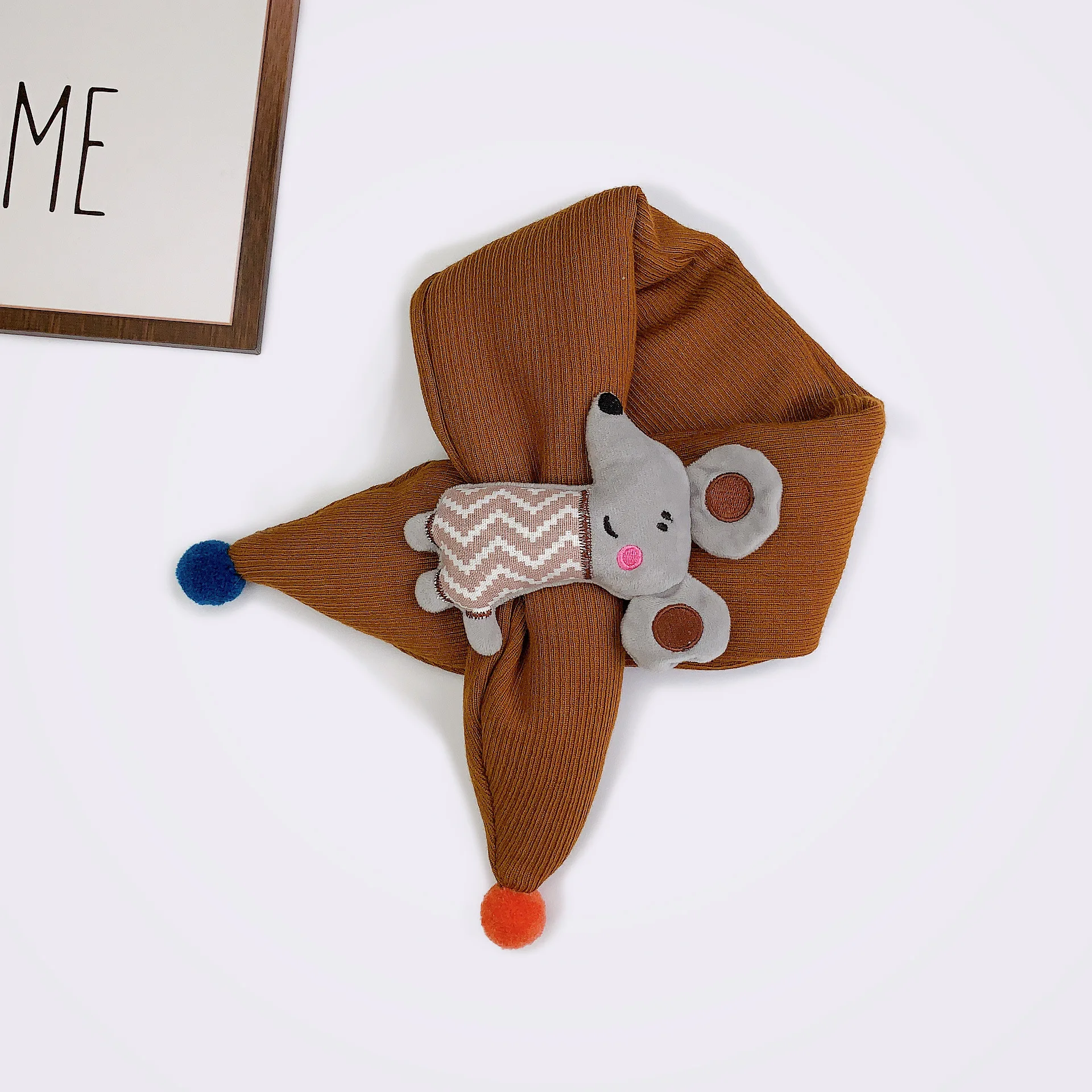 Зимний милый детский шарф шарфы для мальчиков и девочек детский хлопковый шарф с меховым воротником шарфы-кольца с рисунком шейный платок - Цвет: Mouse caramel