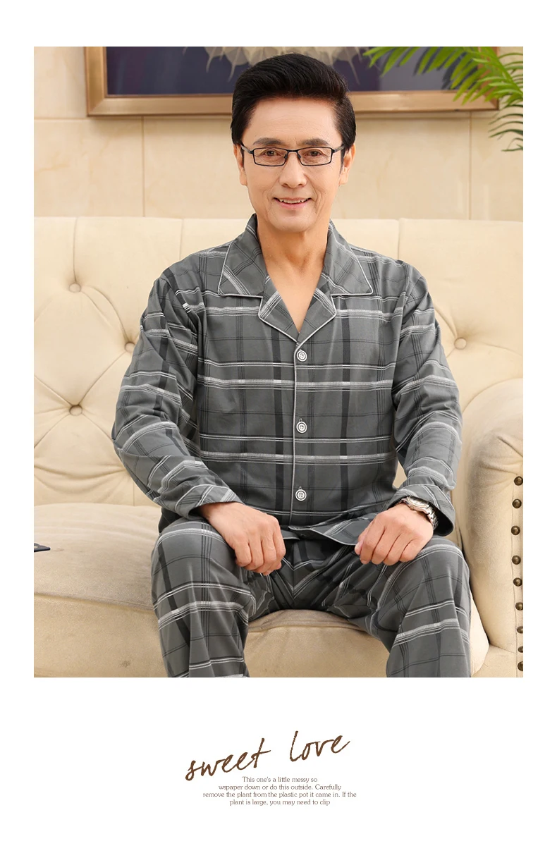 4XL Full Cotton Pijama for Men 2Piece Lounge Sleepwear Pyjamas Print Autumn Bedgown Home Clothes Man PJs Plus Size Pajamas Set mens brushed cotton pyjamas