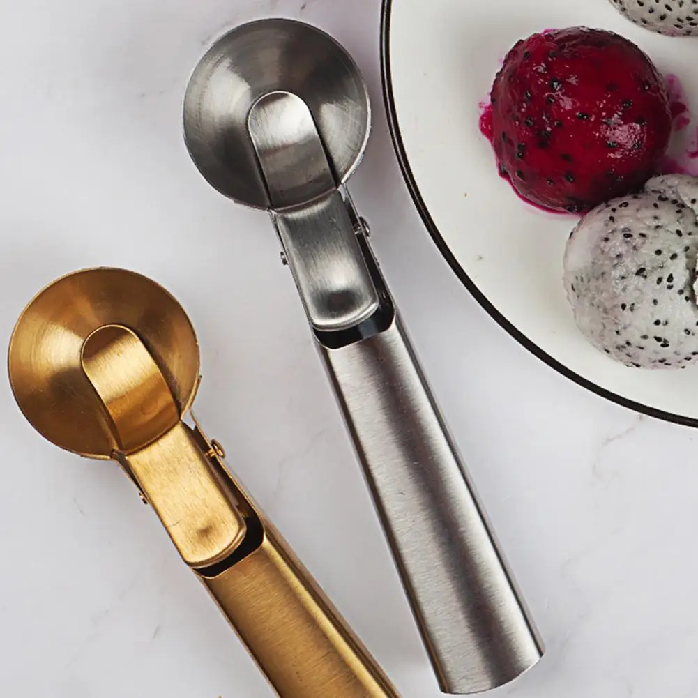 Handle Snowball Scoop Stainless Steel Ice Cream Digger Watermelon Baller Non-Stick Fruit Ice Ball Maker Spoon Kitchen Tools