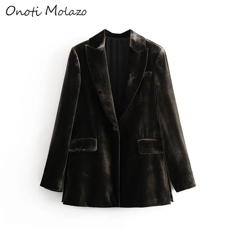 Black Onoti Molazo пальто костюм женский бархатный Повседневный зимний модный офисный Женский костюм пальто Верхняя одежда шикарная Женская Осень новинка - Цвет: Black