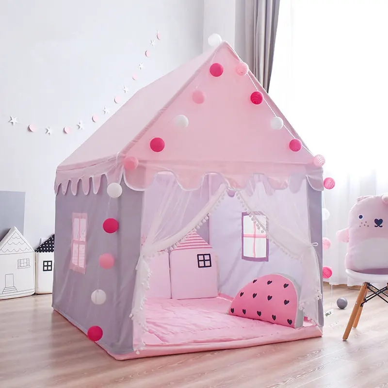 [TML] Indoor Game Room children tent Include Colored lights, fence, mat Kids Playhouse Princess castle Play house girl gift 3