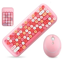 Para jelly pente sem fio teclado mouse combos para desketop portátil notebook 2.4g sem fio número almofada rosa menina teclado e mouse