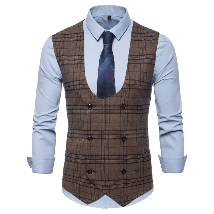 Ouma Для мужчин Клетчатый костюм жилет Slim Fit Ян Хуэй Чжуан Для мужчин двубортный жилет большой Размеры Для мужчин одежда