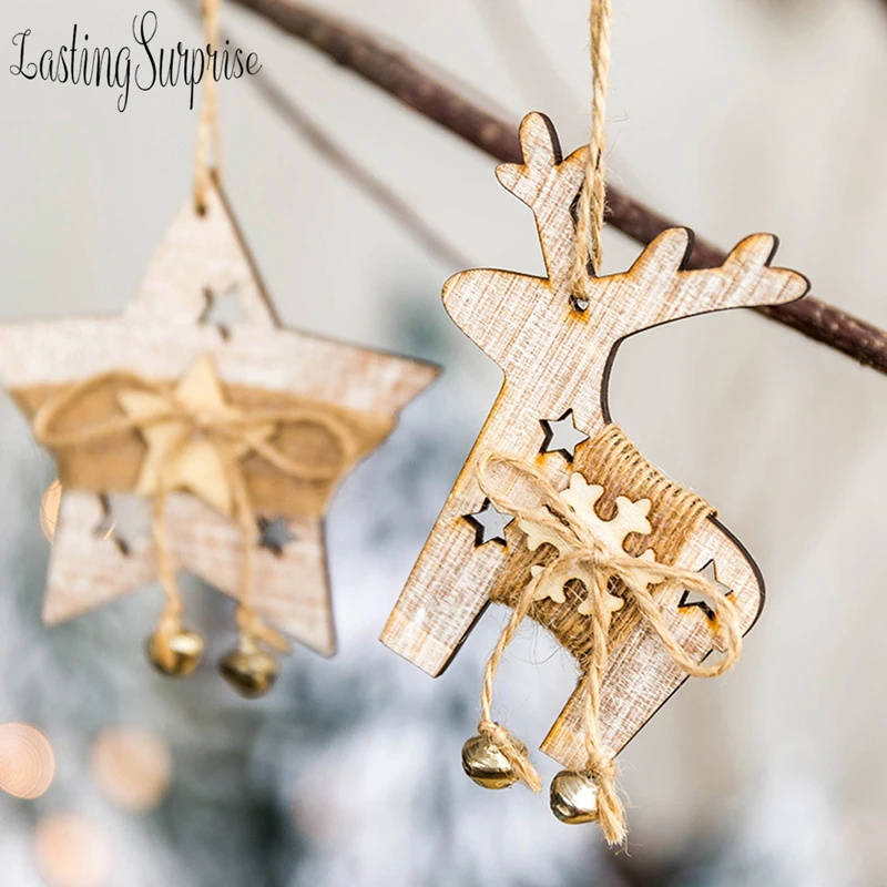 

Wooden Ornaments Christmas Star & Tree & Elk Pendant Ornament Christmas Party Gift Ornament Christmas Tree DIY Ornament Hanging