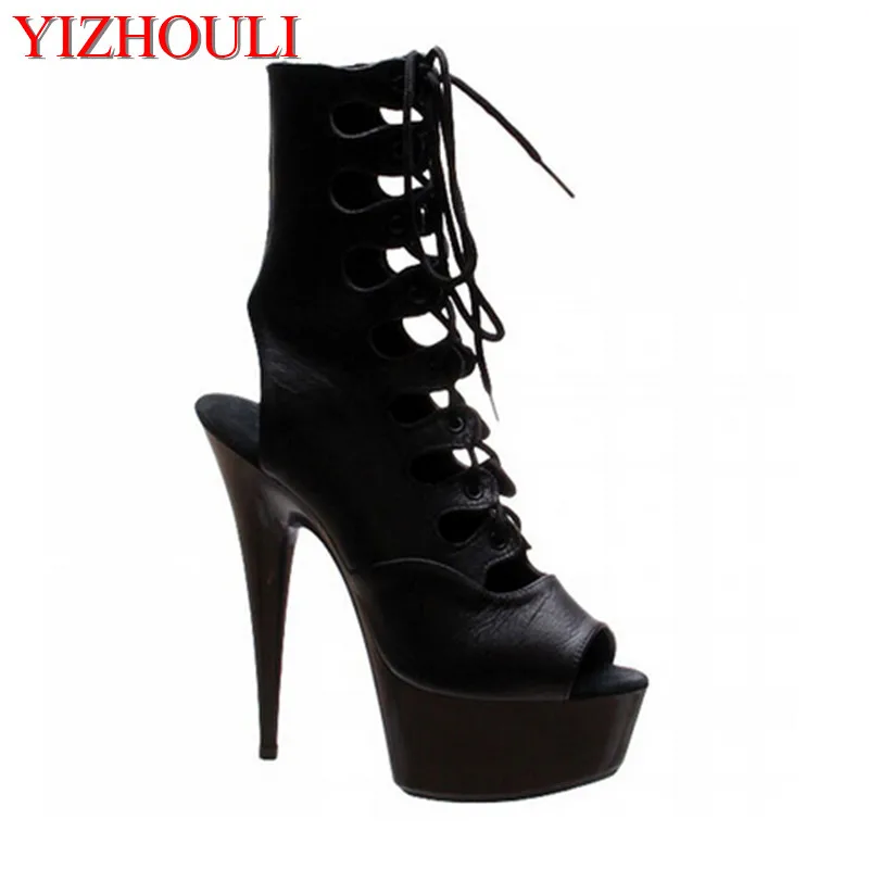 Model party sexy front peep-toe boots, stylish 15cm stilettos, 6 inch high heel classic ankle boots