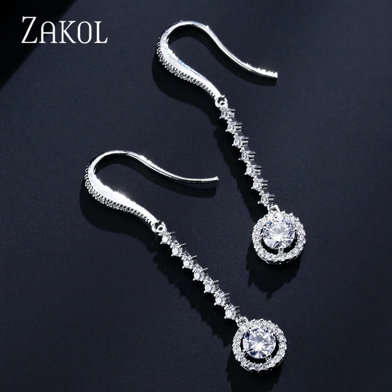 ZAKOL, модные круглые серьги с цирконием и кристаллами, длинные серьги с крючками для женщин, вечерние ювелирные изделия для помолвки, букле D'oreille Femme Bijoux FSEP2209