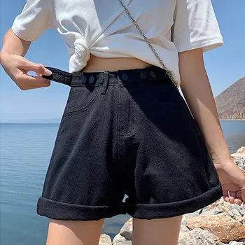 

Real Picture 2020 Spring And Summer High Waist Denim Shorts Women Summer Chic Shorts Wide Leg Loose A-Line