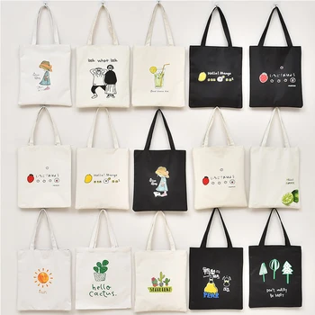 

Women Canvas Shopping Bag Fashion Reusable Female Canvas Tote Bags Printing Large Capacity Ladies Girls Students Shoulder Bags