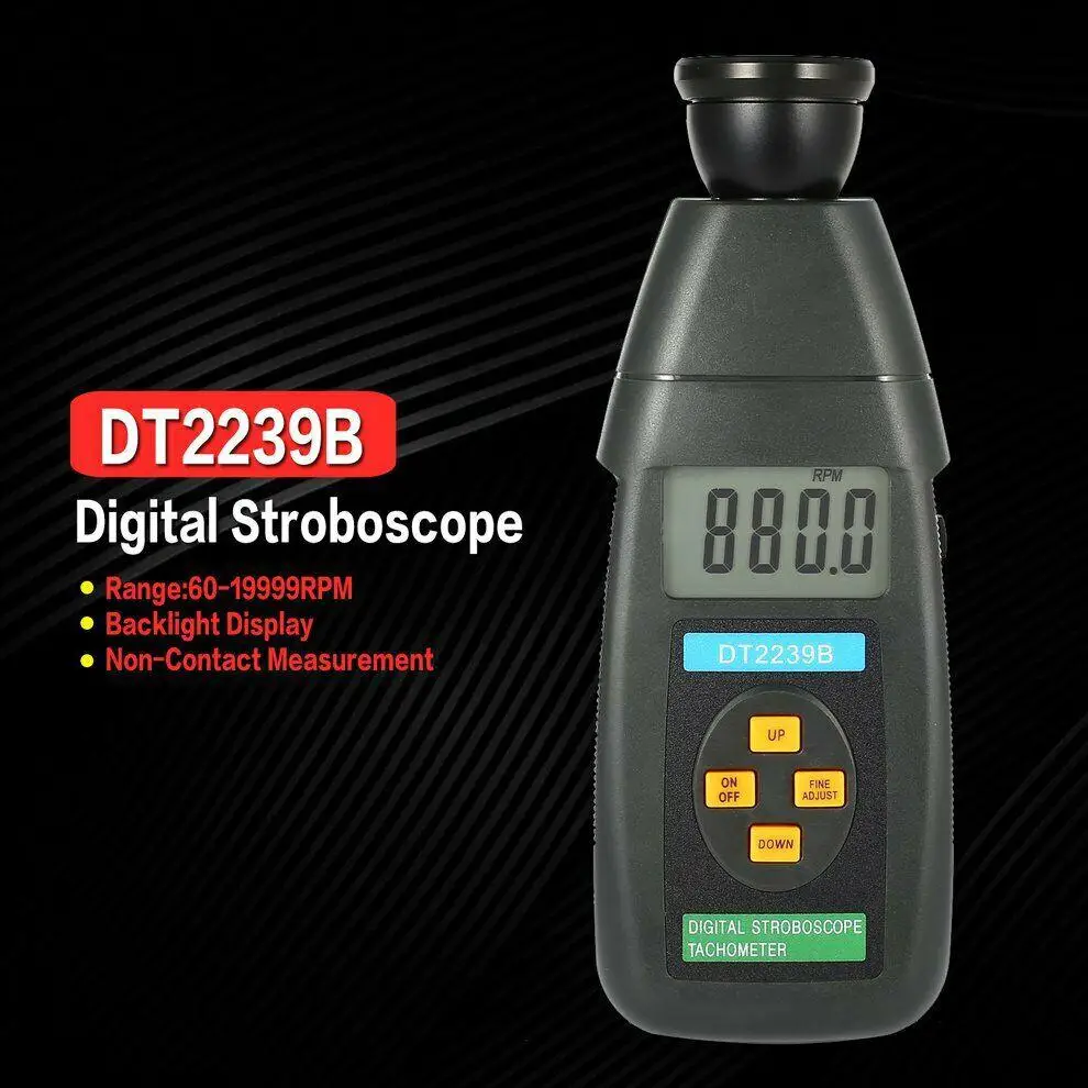 DT2239B цифровой ЖК-дисплей бесконтактная вспышка стробоскопический Тахометр фотоэлектрический датчик оборотов Тестер спидометра 60~ 19999 ОБ/мин