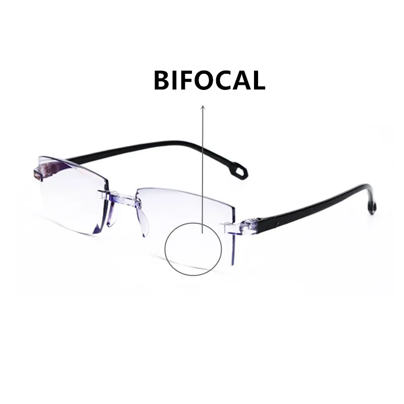bifocal Очки для чтения без оправы для мужчин и женщин, бифокальные, дальние, близкие, анти-синий светильник, увеличительные очки, очки для дальнозоркости, диоптрий+ 150+ 200 - Цвет оправы: bifocal