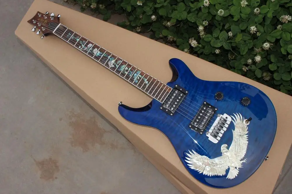 

high quality pickups electric guitar,handmade 6 stings guitar,blue color tiger flame maple top gitaar.real photos