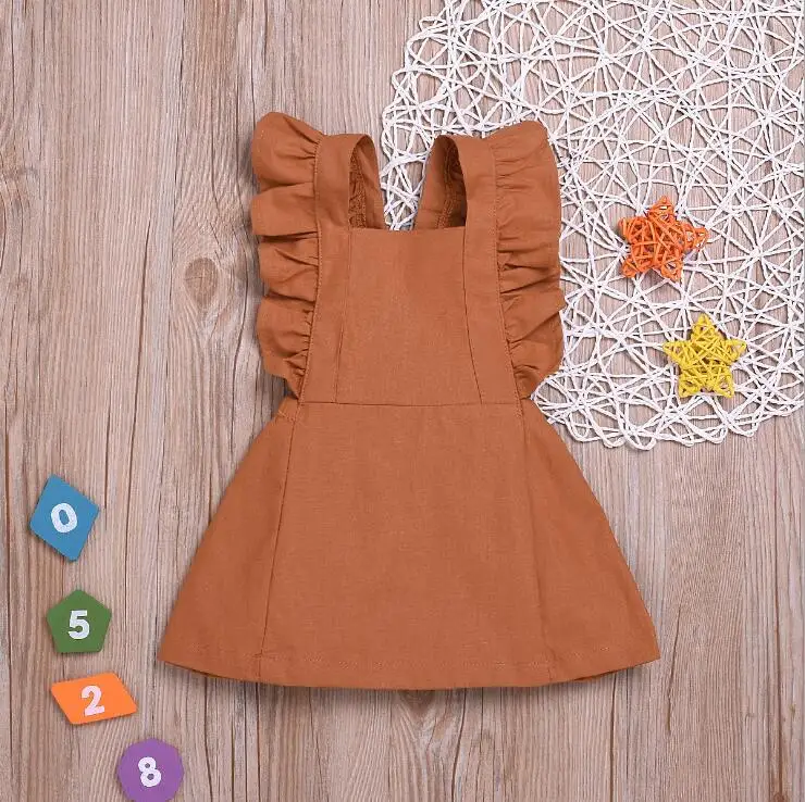 JOYINPARTY Summer Casual Cute Infant Kids Baby Girl Summer Solid Color Ruffle Princess Party Dress Clothes - Цвет: Коричневый