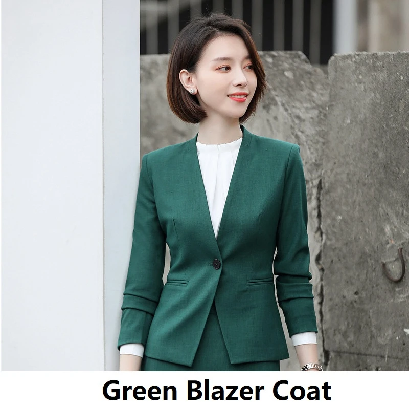 Green Blazer Coat Женская офисная одежда, костюмы, Осень-зима, профессиональные женские блейзеры, высокое качество, ткань, Униформа, стили, деловые брючные костюмы - Цвет: Green Blazer Coat