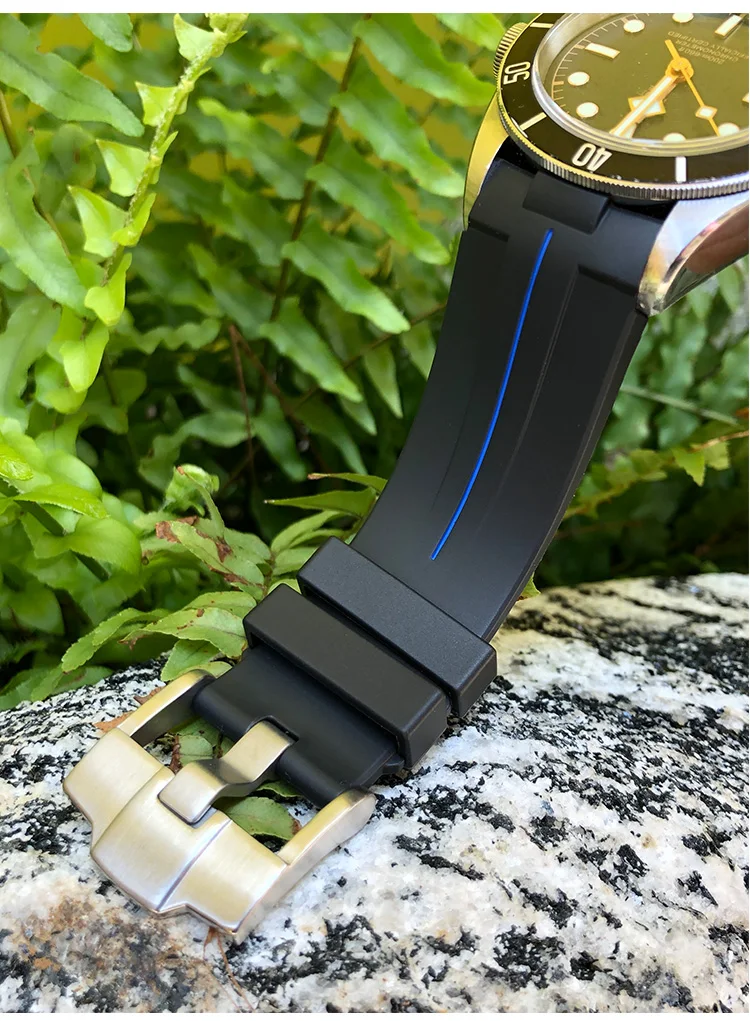 24 мм изогнутый конец резиновые силиконовые часы ремешок водонепроницаемый черный игла Пряжка ремешок подходит для Tudor часы серии аксессуары