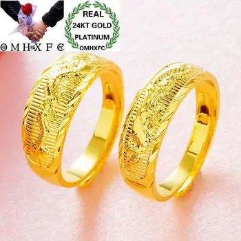 

OMHXFC Wholesale European Fashion Lovers Party Birthday Wedding Gift Vintage Dragon Phoenix Resizable 24KT Real Gold Ring RI151