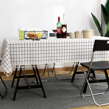 

Modern Linen table cloth rectangular Waterproof Oilproof With Tassel Dining Tablecloth for Home Christmas Birthday Paning Party