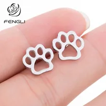 FENGLI романтическая собака кошачьи когти серьги гвоздики для маленьких женщин милые массивные ювелирные изделия полые в форме животных девушка аксессуары