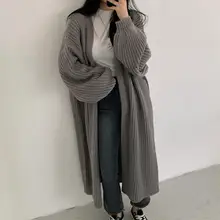 

Casual Long Knitted Cardigan Coat Women Tops Vintage Loose Sweater Coat Solid Oversized Jumper Korean Fashion Clothes for Daily