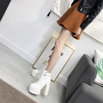 

15Cm Super High-Heel Short Boots Lace-Up Womens Shoe Model Catwalk Thick With Martin Boots Sexy Elegant Ankle Boots Single Boots